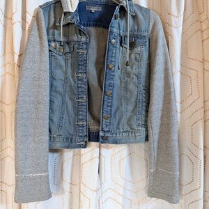 Saks Fifth Avenue Denim Jacket with Heather Gray Sleeves
